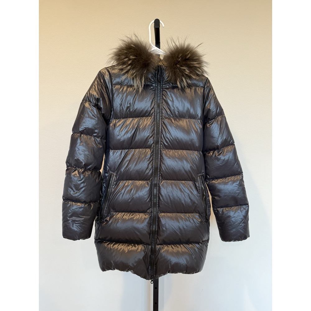 Duvetica Kappa Style Glossy Goose Down Fur Hood Puffer Coat Black Italy Size 40